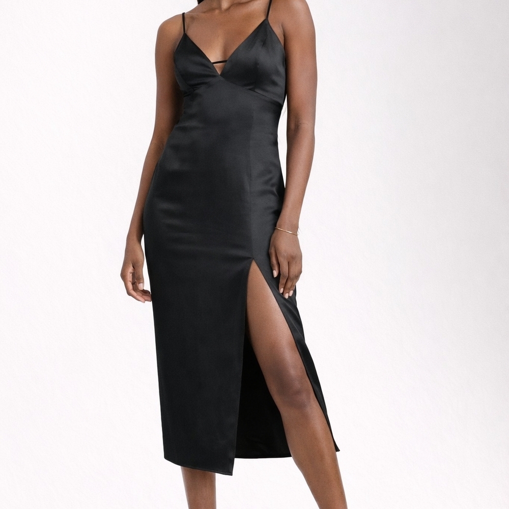 wild fable Black Satin Dress with Spaghetti Straps